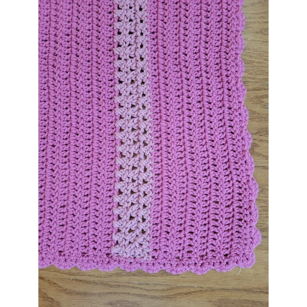 EUC handmade CROCHET Afghan Blanket Throw GIFT PINK